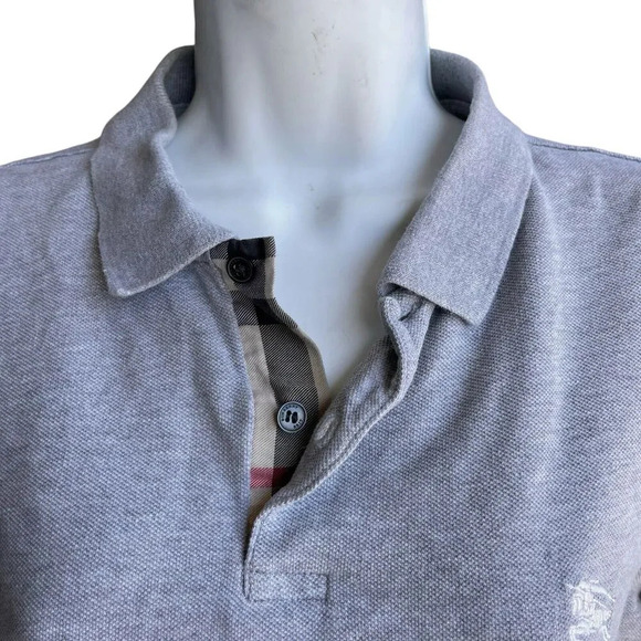 BURBERRY BRIT Women’s Polo Shirt L Gray Short Sleeve Logo Embroidered Preppy - Picture 4 of 5